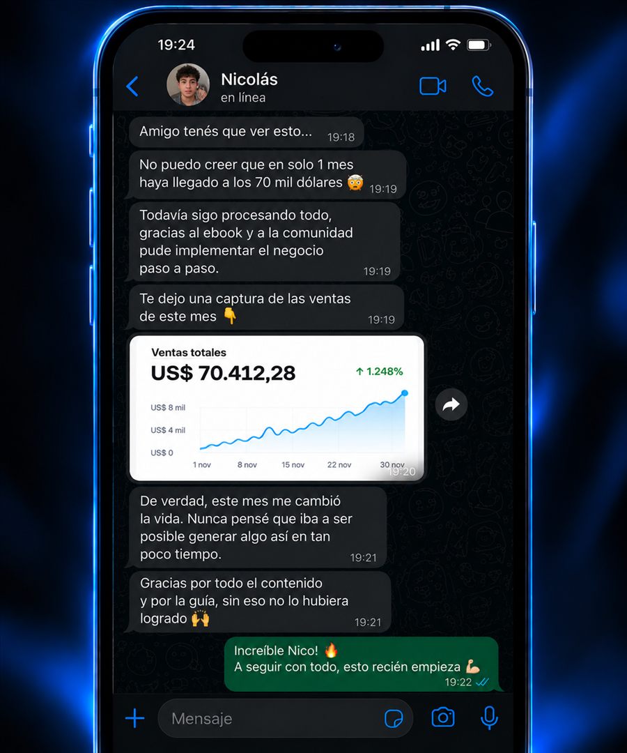 Captura de WhatsApp de un cliente compartiendo sus resultados